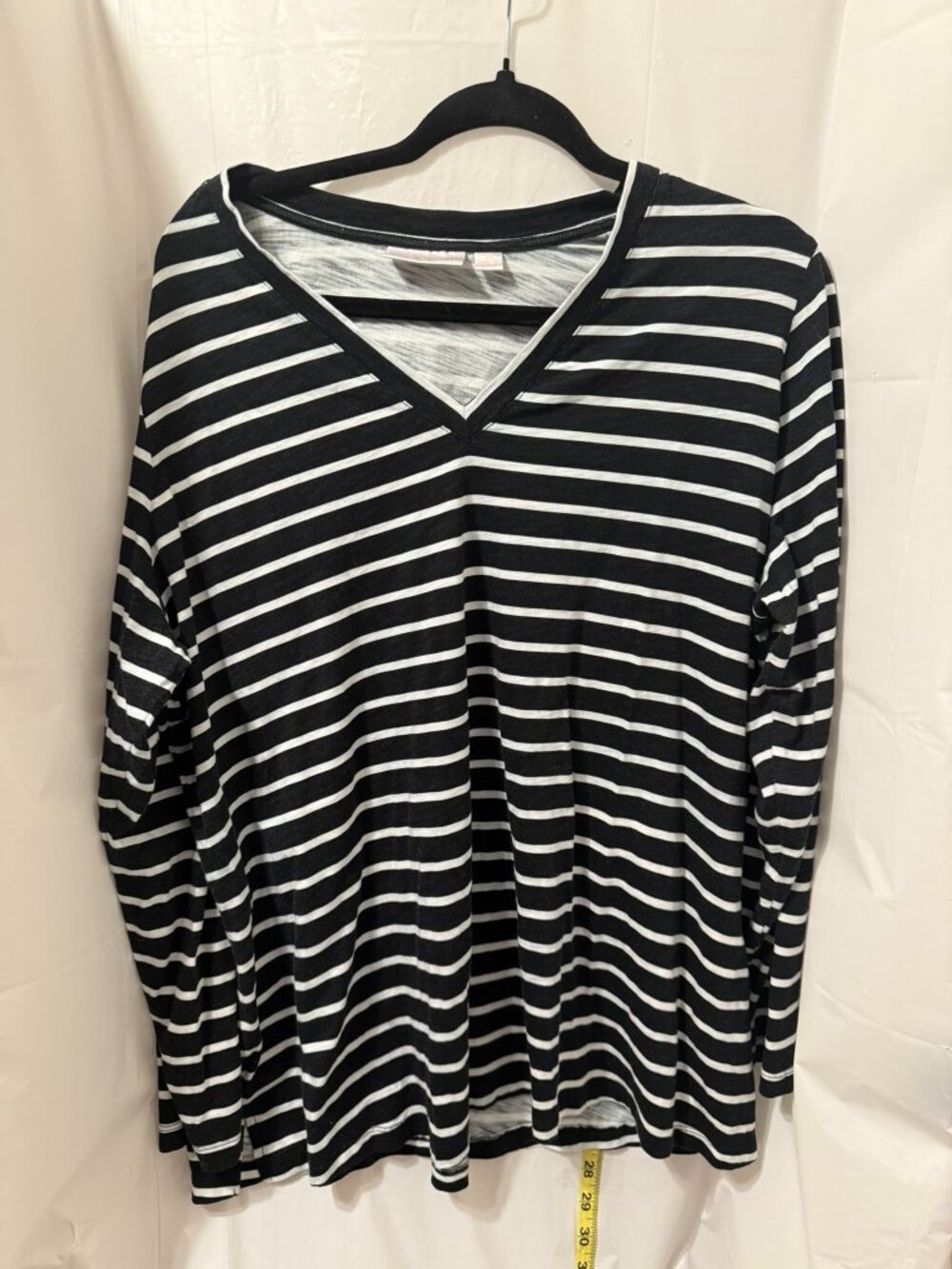 Belle by Kim Gravel Womens Plus Size 2X Black White Striped Long Sleeve Top